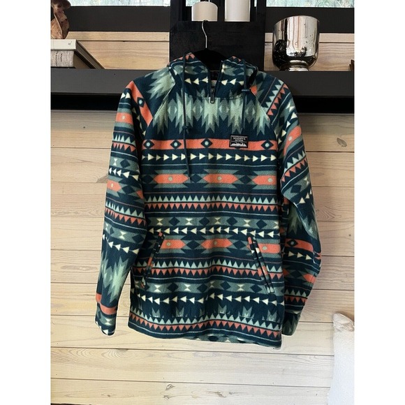 Massive Outdoor Hoodie Mens Small Green‎ Fleece Pullover 1/4 Zip Aztec Teal - Picture 1 of 9